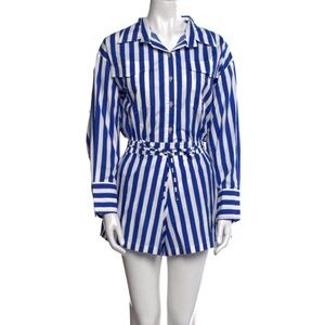 Faithfull the Brand Blue and White Striped Romper